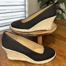 NEW J Crew 'Seville' BLACK sz 7 Canvas WEDGE ESPADRILLE Pump Slip On Beach Coast