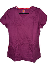 NWT Dickies EDS Signature 85906 Women's Scrubs V Neck Scrub Top Wine Red Medium
