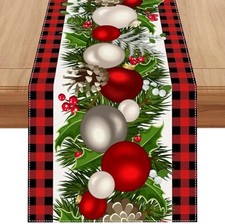 Black and Red Buffalo Check Plaid Christmas Table 13" x 72", Table Runner Red-b