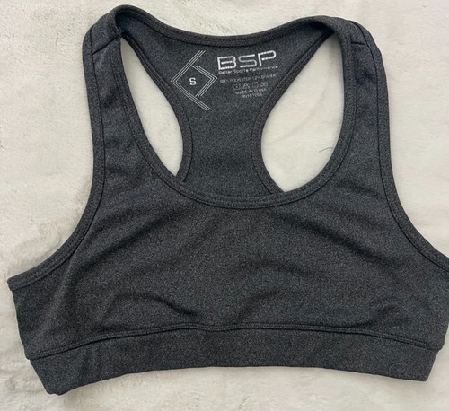 BSP Womens Sports Bra Small Gray Racerback Padded Athletic Workout Yoga Top