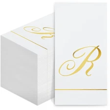 Pasimy 100 Pcs Initial Napkins Monogram Guest Napkins Gold Letter Paper Towel...