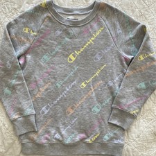 Youth Champion Crew Pullover Sweatshirt, Large, Gray Pastel All over Print
