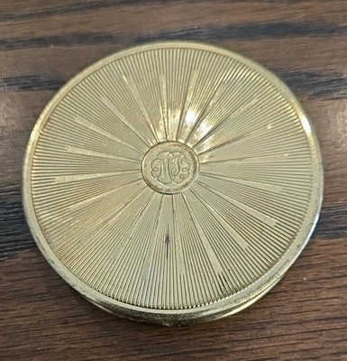 VTG Max Factor CREME PUFF Compact Faux Gold Tone Round Complete Inside