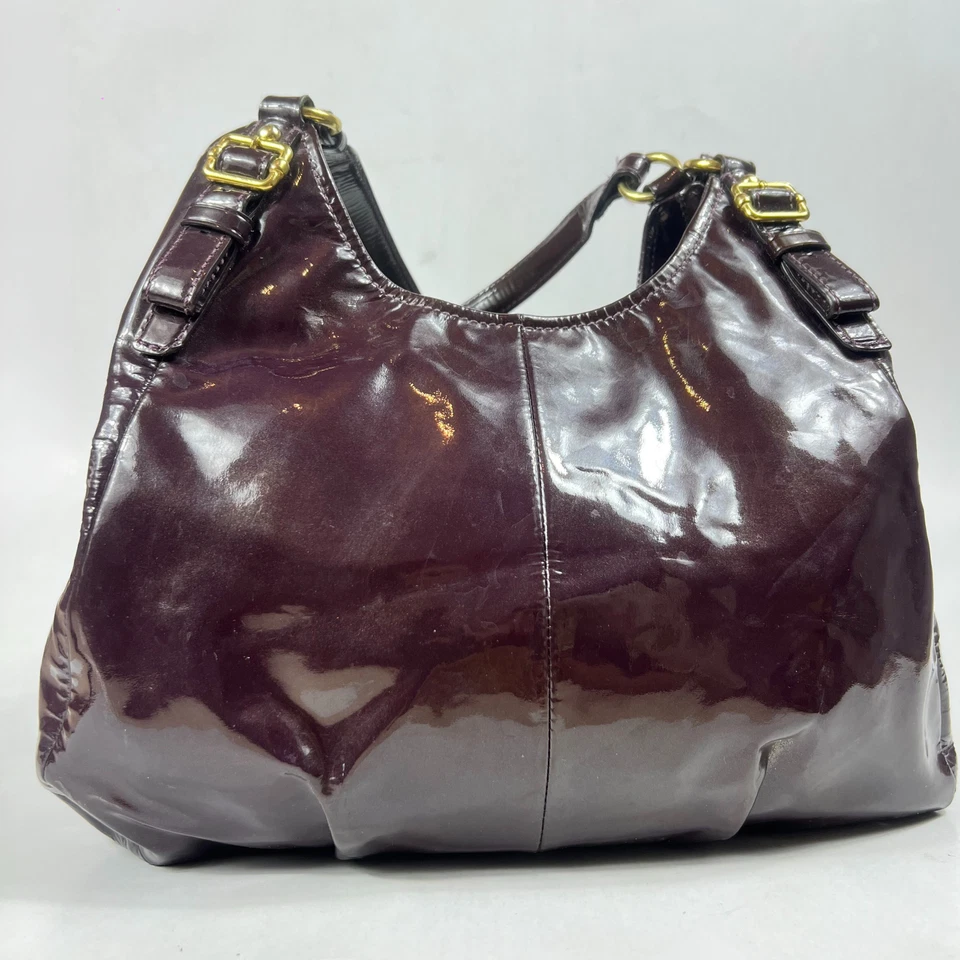 Coach Madison Maggie Plum Patent Leather Shoulder Hobo Bag Brass Hardware - Image 2 of 4