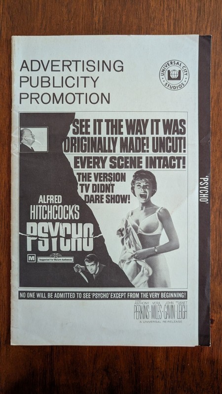Advertising Publicity Promotion Hitchcock's Psycho Universal Studios 1969 RS30
