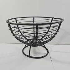 Wired Basket Display 6.5" Round Pedestal Footed Gray Rustic Metal