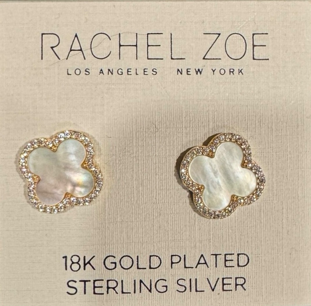NWT Sterling Silver Rachel Zoe Clover Mother of Pearl Crystals