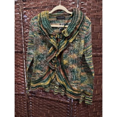 Donna Diosa Green Marled Knit Cardigan Shawl Collar Tie Front Acrylic