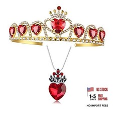 Evie Red Heart Tiara and Necklace Descendants 3, Gold Crown Jewelry Set Queen
