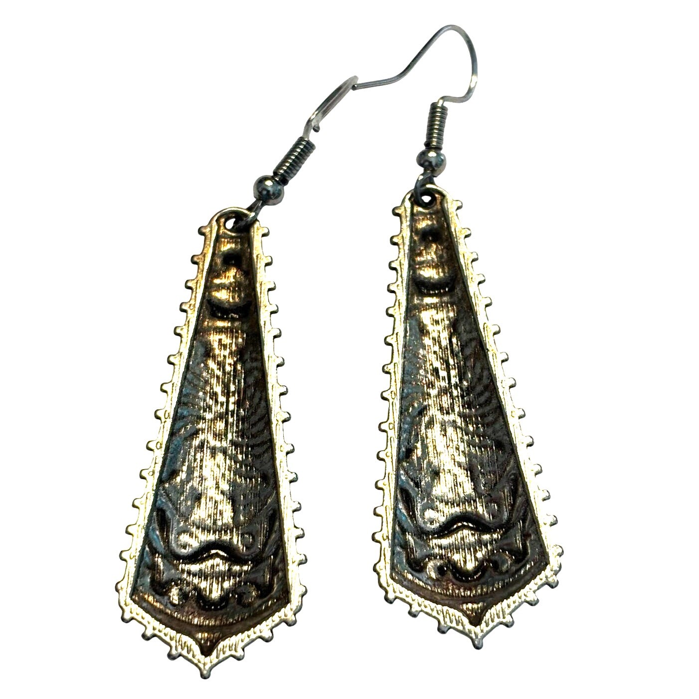 Pendulum pierced earrings embossed silvertone orn… - image 4