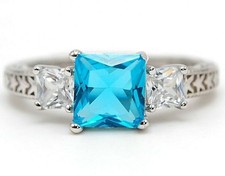 2CT Aquamarine  Topaz 925 Solid Sterling Silver Ring Sz 7 UB2-4