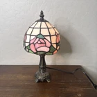 Vintage Tiffany Style Table Lamp Stained Rose Shade Stained Glass 12 Inches