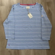Joules Mariners Grade Womens Top US 14 UK 18 Cotton Blue White Stripe Shirt NWT