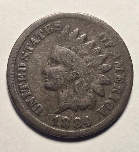 1884 Indian Head Cent 1c Circulated Penny Good G Details, Exact Coin Shown