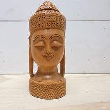 Buddha Head Hand Carved Wooden Sculpture Cauvery 6"