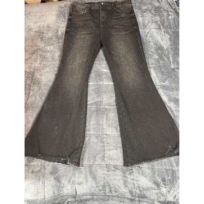 Risen Jeans Womens 3XL Faded Black Flare High Rise Distressed Raw Hem RDP5187X