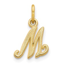 Real 14K Yellow GoldY Script Letter M Initial Charm Pendant; Wt. 0.62 g