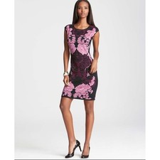 Ann Taylor Womens Black Purple Floral Sleeveless Modal Sweater Dress sz M Career