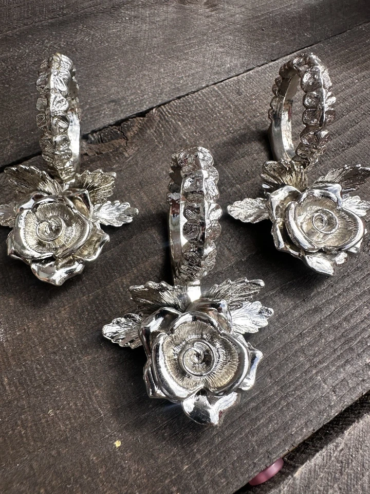 Vintage Princess House Rose Napkin Ring Holder Set of 4 Vintage Rose Napkin Ring - Image 3 of 4