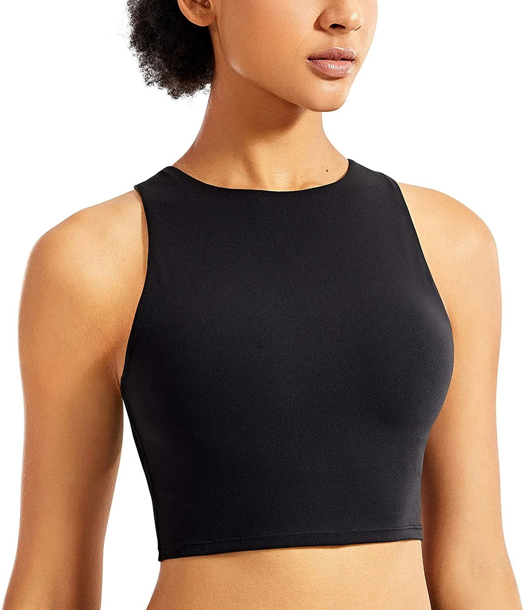 CRZ YOGA Women's High Neck Longline Sports Bra Racerback Crop Top Yoga Tank  Top