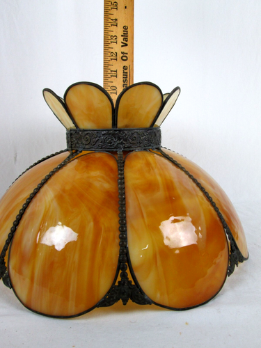 Vintage Slag-Stained Glass 8 Panel Pendant Light Shade 10 1/2" H 17 1/2" W - Picture 8 of 11