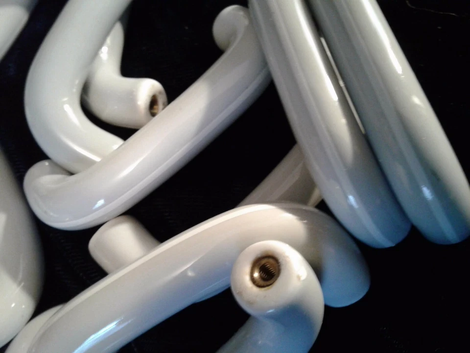 16 tiradores de cajón de porcelana gris vintage rayas blancas cerámica moderna Foto 4 de 4