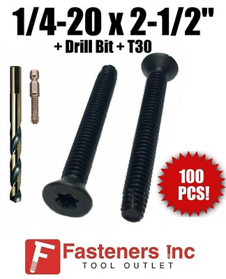 (Qty 100) 1/4-20 x 2 1/2''Torx Trailer Flooring Floorboard Screws + DRILL BIT+T30