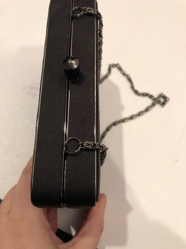 Kate Landry Clutch 6” Square Black RN 58909 —1 Inside Small Pocket Chain Handle - Picture 8 of 9