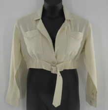 Women's Button Up Ivory Solid Cropped Jacket w/Buckle Accent Size Large Y2K New