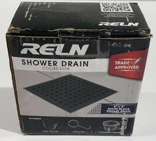 RELN 4 in. x 4 in. Matte Black Square Shower Drain FD0402SQBK 
