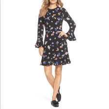 Eliza J Black Floral Ruffle Sleeve Sheath Fit & Flare Dress women's size 16W