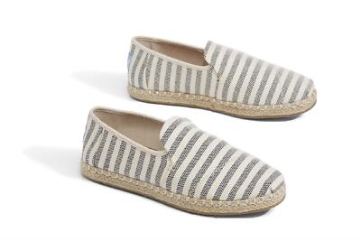 TOMS Espadrille Deconstructed Rope Black Woven Stripe Halbschuhe Ballerina Damen