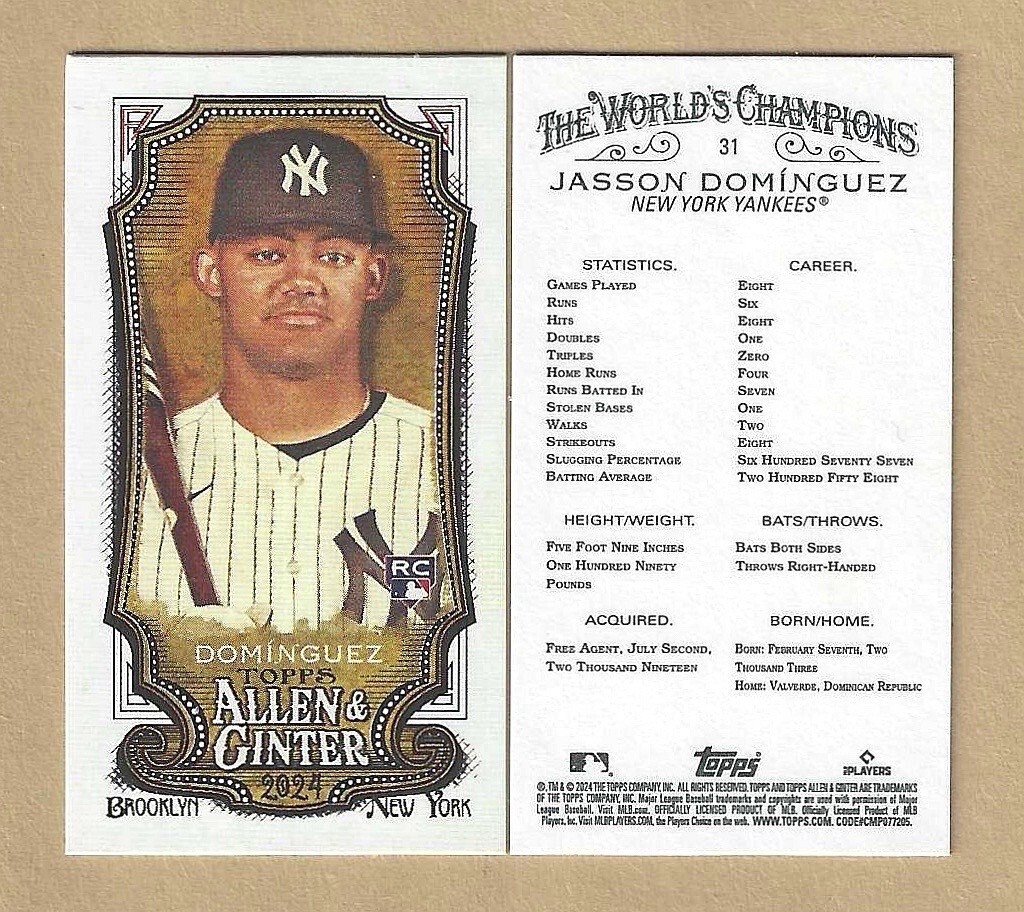 2024 Topps Allen & Ginter Mini Parallel JASSON DOMINGUEZ #31 Yankees RC