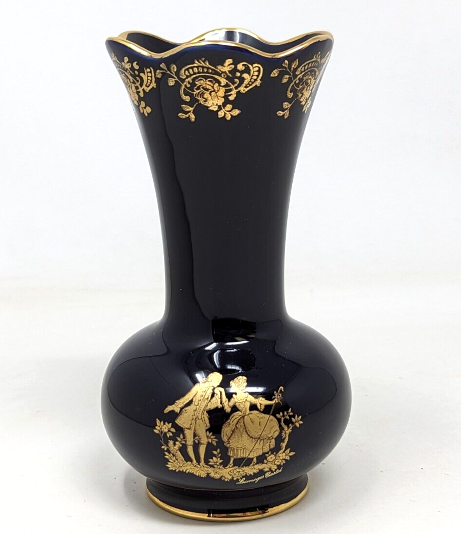 Vintage Limoges Castel 22k Gold Porcelain Cobalt Blue Courting Couple