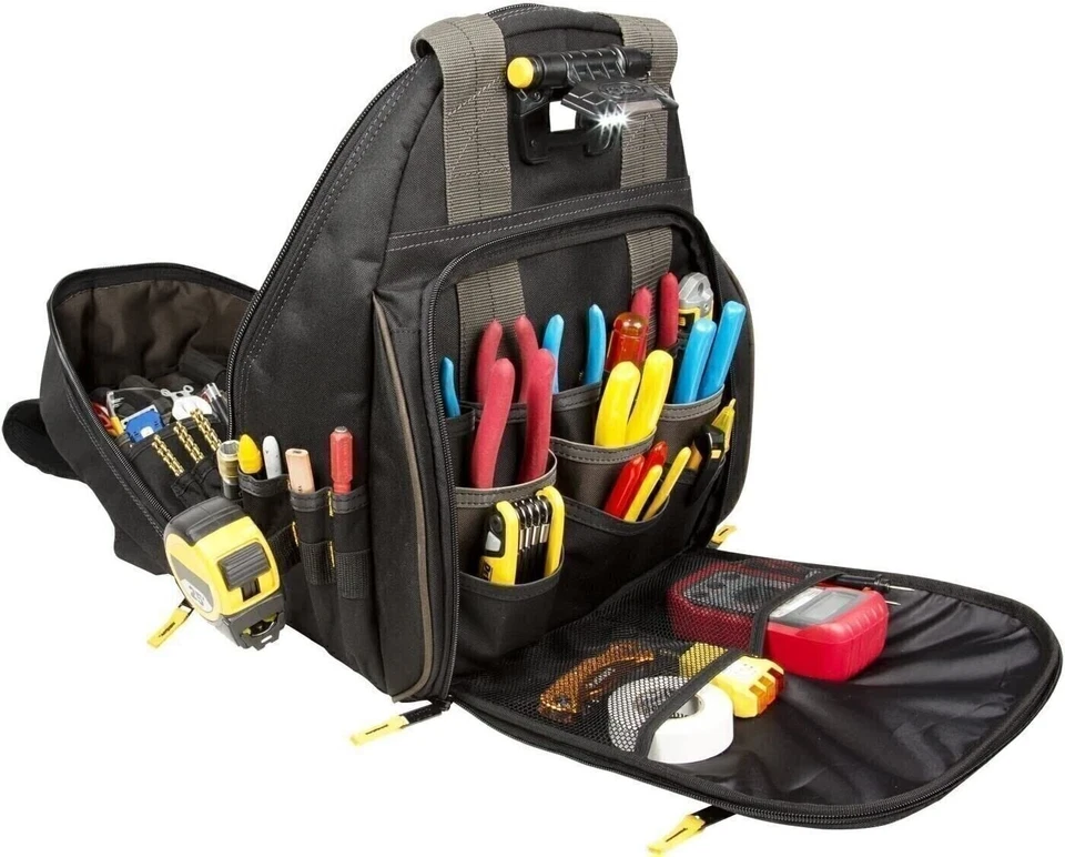 CLC L255 Professional Tool 53 Pocket Lighted Backpack Bag Carrier Padded Straps - Image 2 of 4