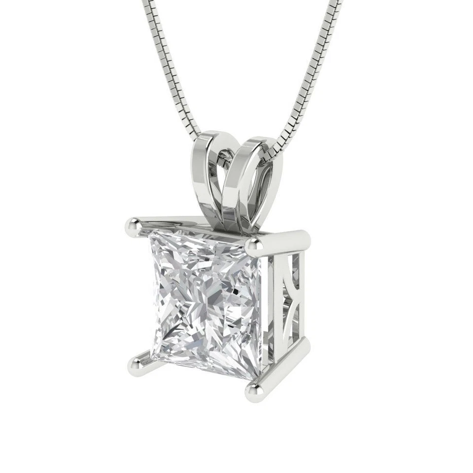 2 cttw Silver Pendant and 16" Necklace White Gold Plated 7.0mm Cubic Zirconia - Image 2 of 4