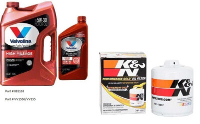 Valvoline 5W-30 High Mileage Synthetic Blend Motor Oil - 6 Qt's w/K&N Oil Filter