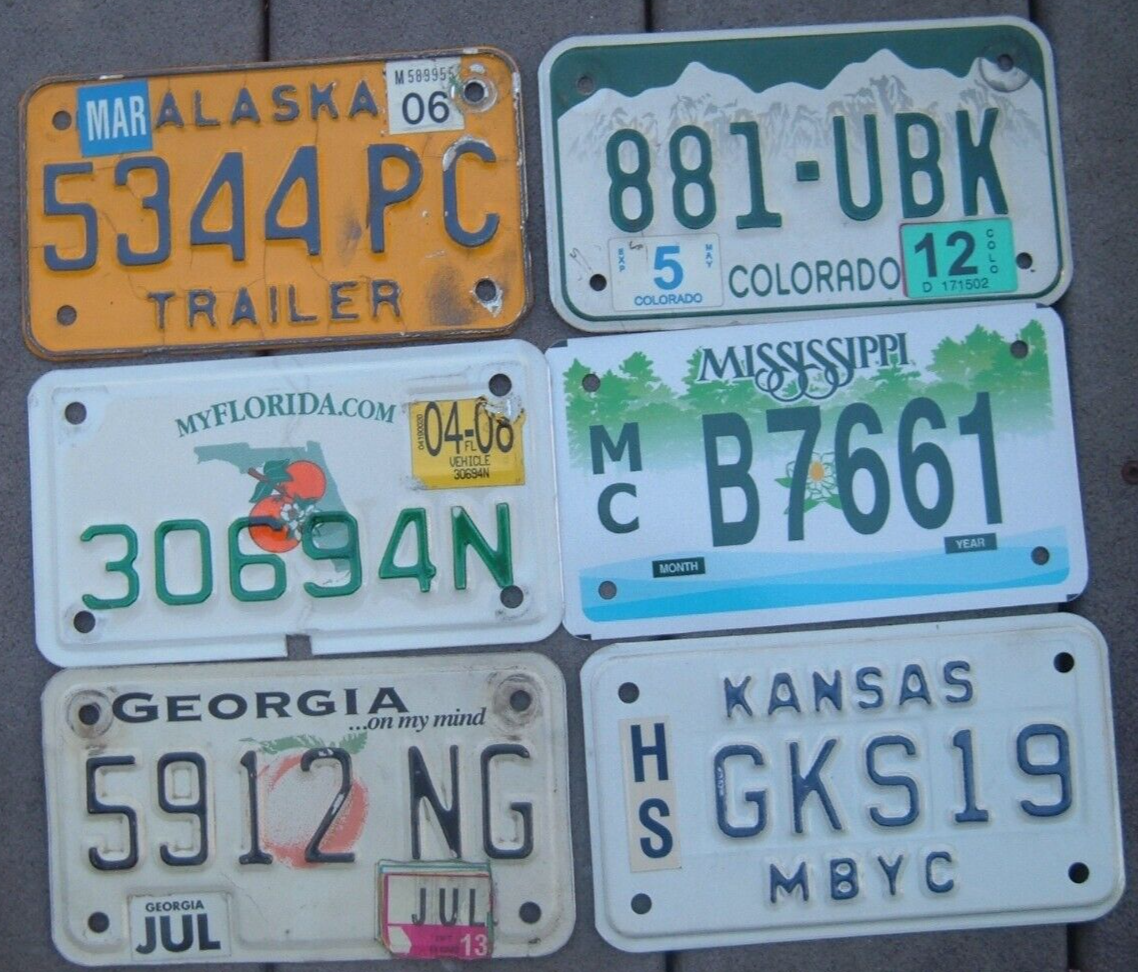 Lot of 6 MOTORCYCLE License plates GA FL AK KS MS CO eBay