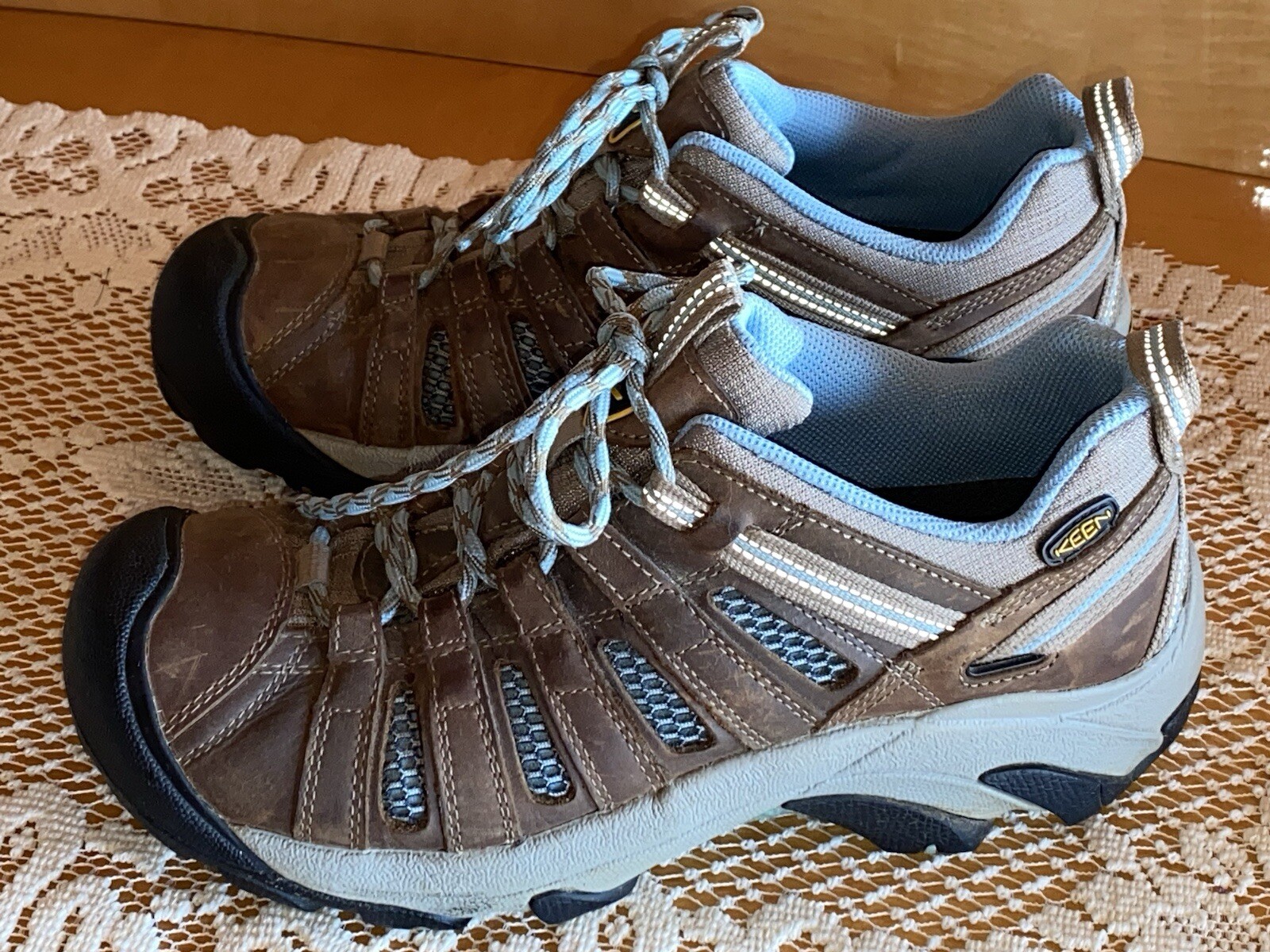 Scarpe basse da trekking KEEN Voyageur donna 8 5 pelle marrone blu atletiche trail