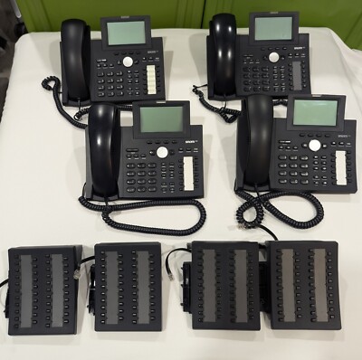 SNOM Office Phones Lot of 4 370 VOIP  Black & 4 Expansion Modules V2.0