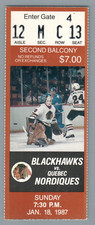 Denis Savard G#239; John Ogrodnick G#260-261; Ticket Stub 1-18-1987 Nords Hawks