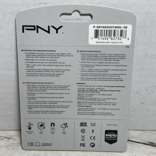 PNY Elite 16GB SDHC Flash Card 2-pk 85 MB/s Class 10 UHS 1 - Picture 3 of 3
