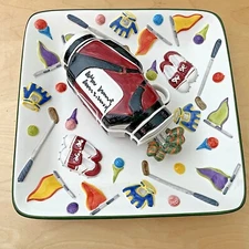 WORLD BAZAAR Chip/Dip Ceramic Platter Golf Bag Excellent Condition!