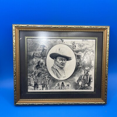 John Wayne Bleistift Kunst Zeichnungen gerahmt verschiedene Szenen aus Filmen Original