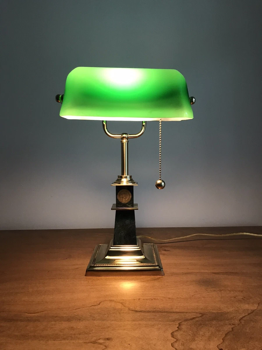 Purdue Bankers Lamp Brass Green Glass Shade
