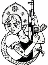 4.5" RUSSIAN GIRL WITH AK-47 HELMET BUMPER STICKER DECAL MADE IN USA