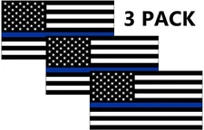 3 x Blue Line American USA Flag Sticker Police  Car Vehicle Window Bumper Decal