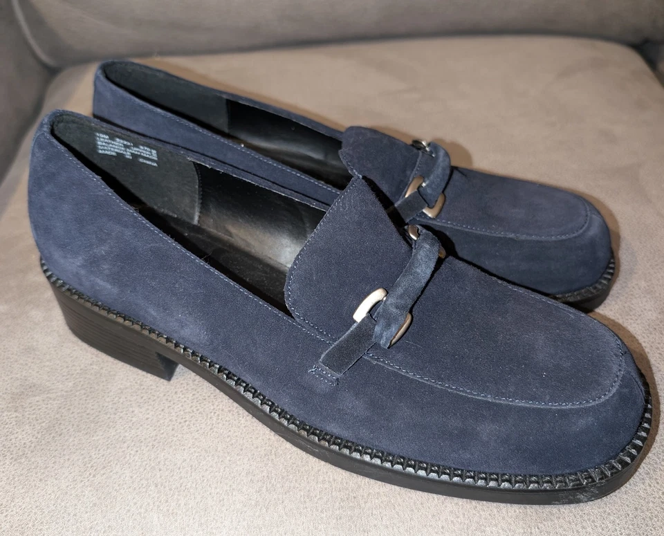 Mocasines Apostrophe Azul Gamuza Hebilla Con Tacón Bloque Talla 10M Foto 3 de 4