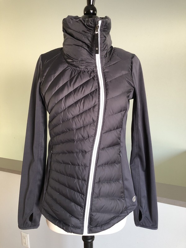 Women’s Mondetta Down Fitted Active Lightweight Jacket Navy Thumbholes Size S