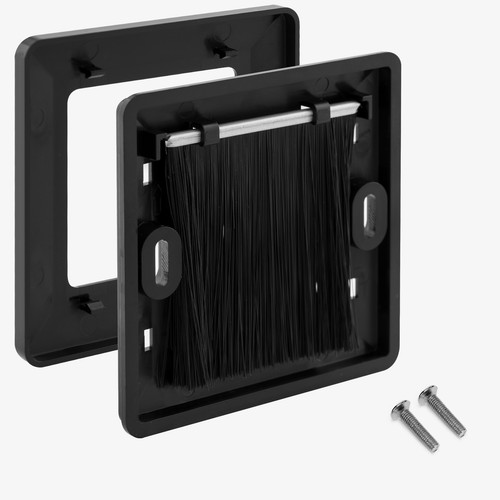 4x Single Gang Brush Wallplate Flush Wall Mounted Faceplate Cover Cable - Black - Afbeelding 4 van 7